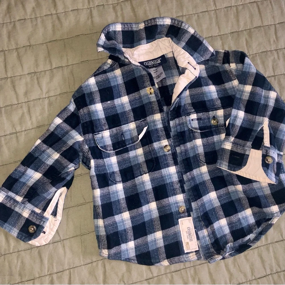 OshKosh B'gosh Kids Navy Blue Plaid Flannel Button-Down Shirt